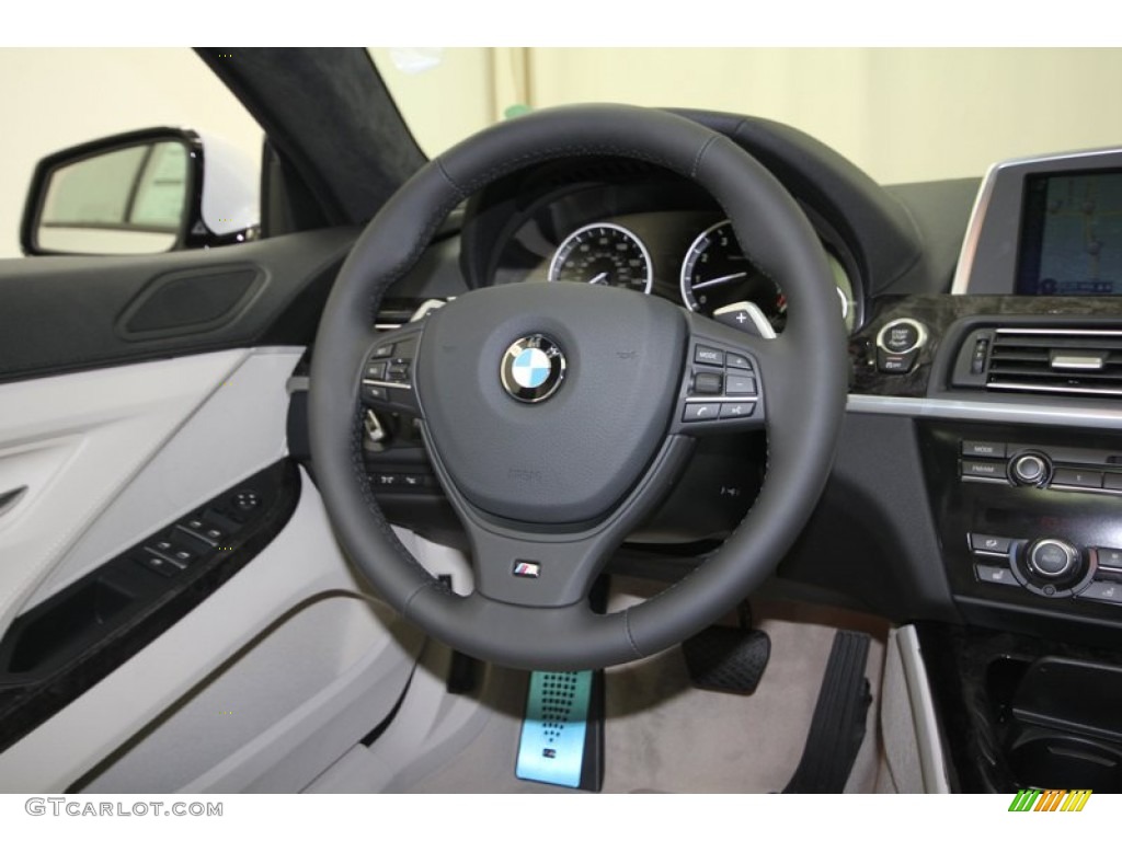 2014 BMW 6 Series 640i Gran Coupe Ivory White Steering Wheel Photo #83818555