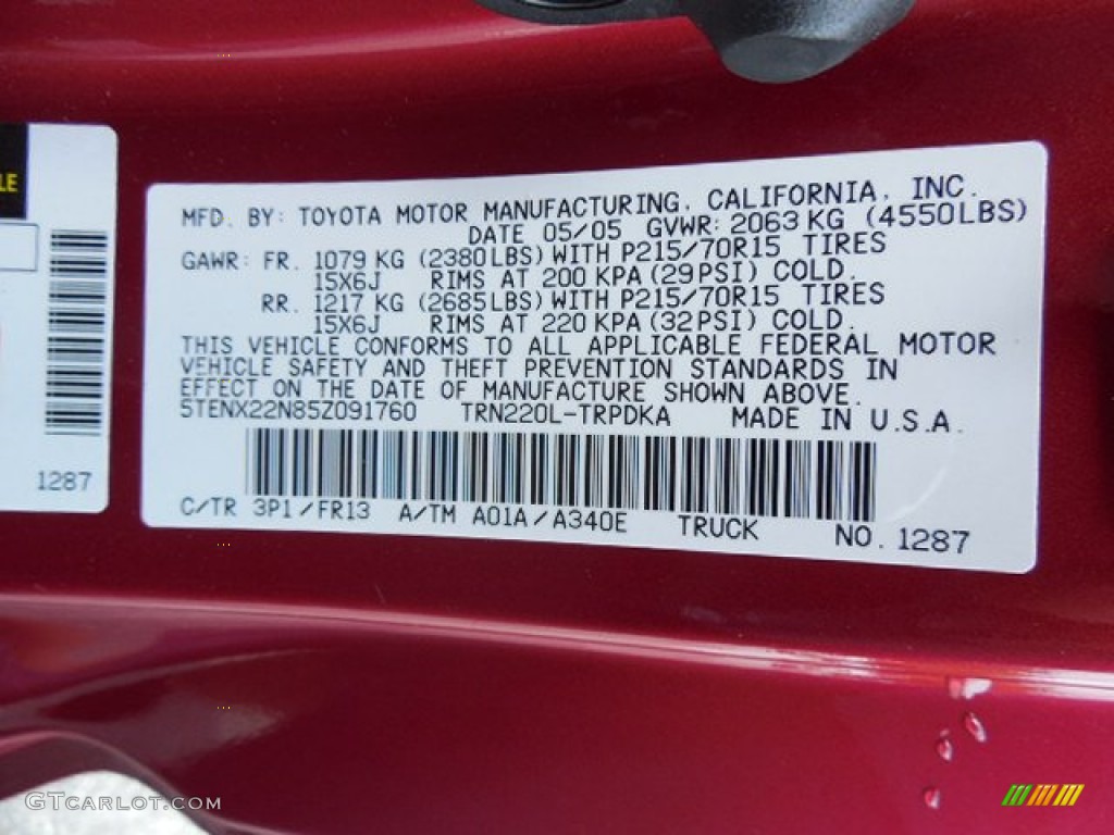 2005 Toyota Tacoma Regular Cab Color Code Photos