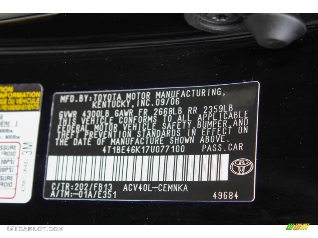 2007 Camry CE - Black / Ash photo #19