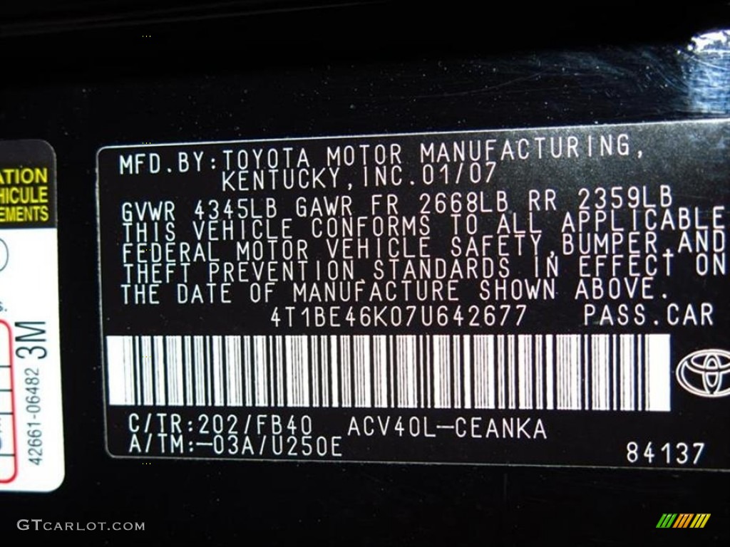 2007 Camry CE - Black / Bisque photo #26