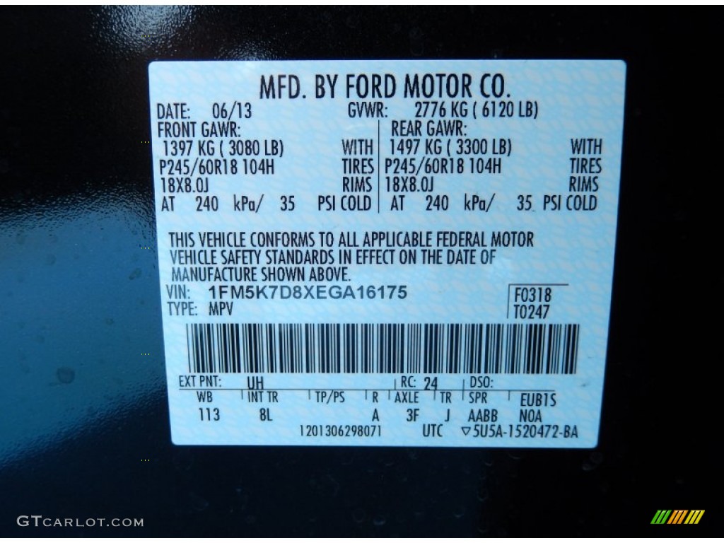 2014 Explorer Color Code UH for Tuxedo Black Photo #83861532
