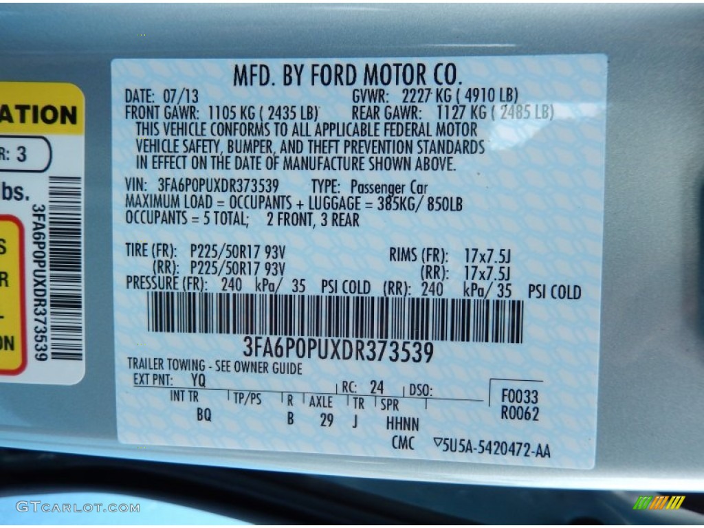2013 Fusion Color Code YQ for Ice Storm Metallic Photo #83862816