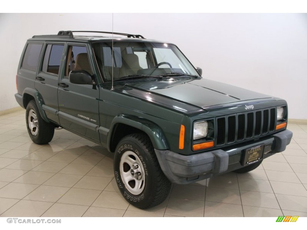 2000 Cherokee Sport 4x4 - Forest Green Pearl / Camel Beige photo #1