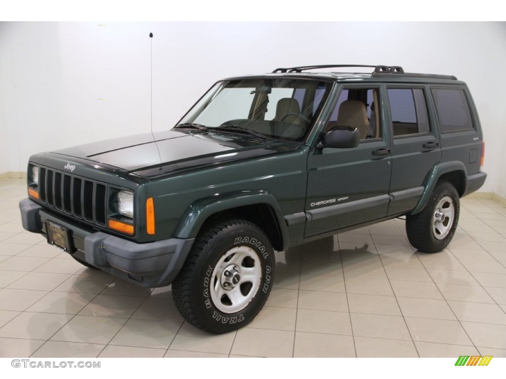 2000 Cherokee Sport 4x4 - Forest Green Pearl / Camel Beige photo #3