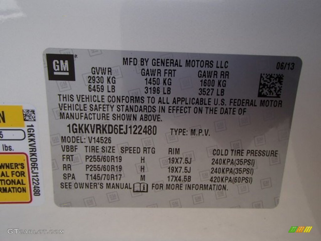 2014 GMC Acadia SLT AWD Info Tag Photos
