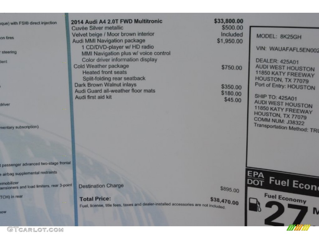 2014 Audi A4 2.0T Sedan Window Sticker Photo #83889826