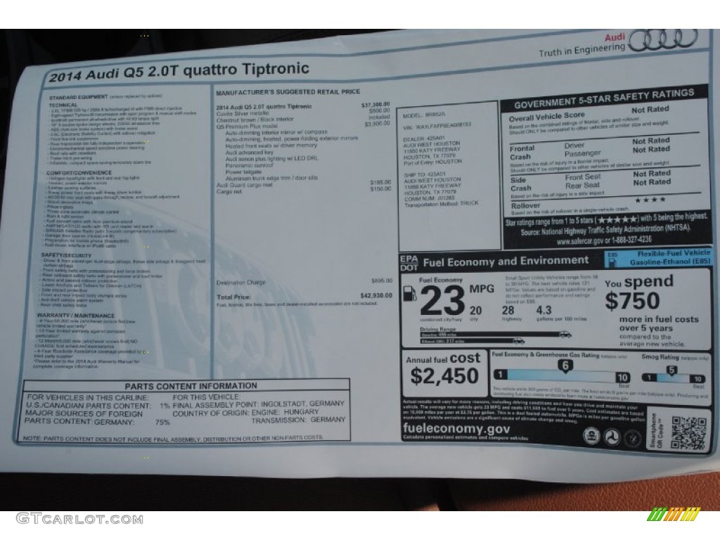 2014 Audi Q5 2.0 TFSI quattro Window Sticker Photo #83891875