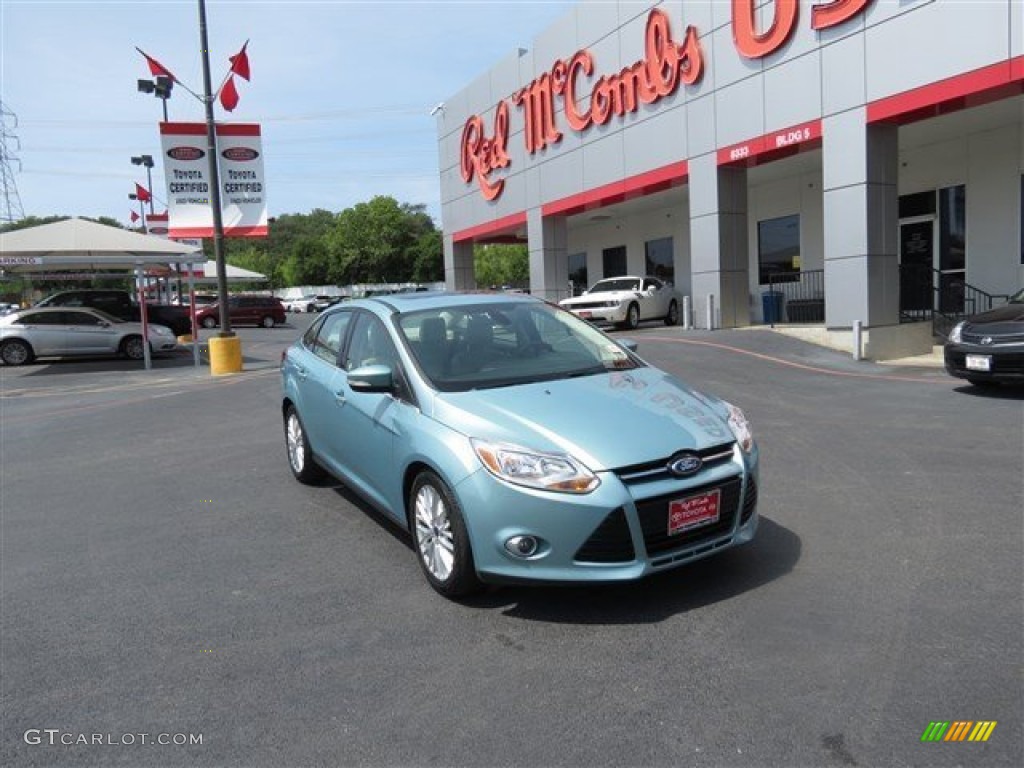 2012 Focus SEL Sedan - Frosted Glass Metallic / Stone photo #1