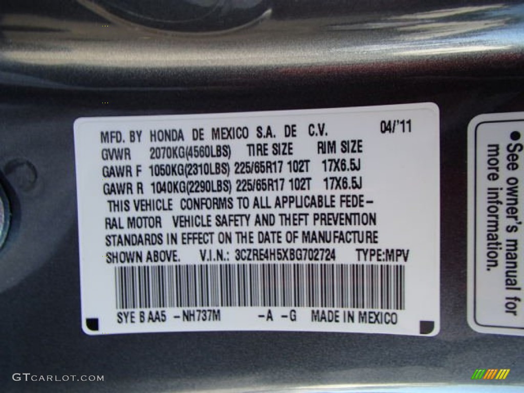 2011 CR-V EX 4WD - Urban Titanium Metallic / Black photo #25