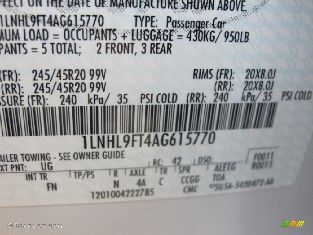 2010 Lincoln MKS EcoBoost AWD Color Code Photos