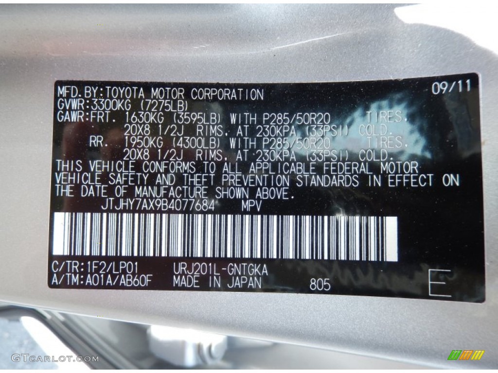 2011 LX Color Code 1F2 for Mercury Silver Metallic Photo #83942839