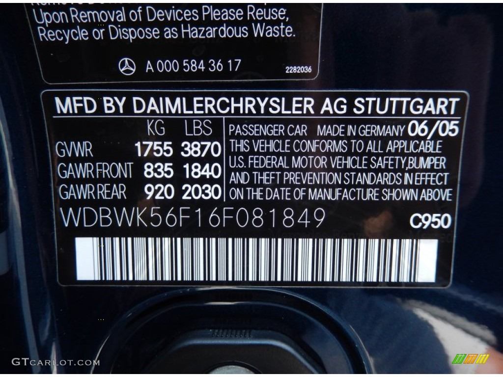 2006 SLK Color Code 950 for Caspian Blue Metallic Photo #83946538