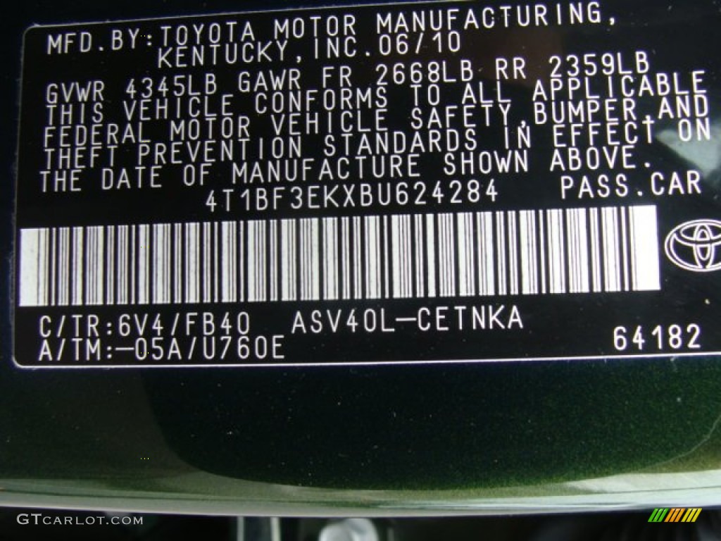 2011 Camry Color Code 6V4 for Spruce Green Mica Photo #83956609