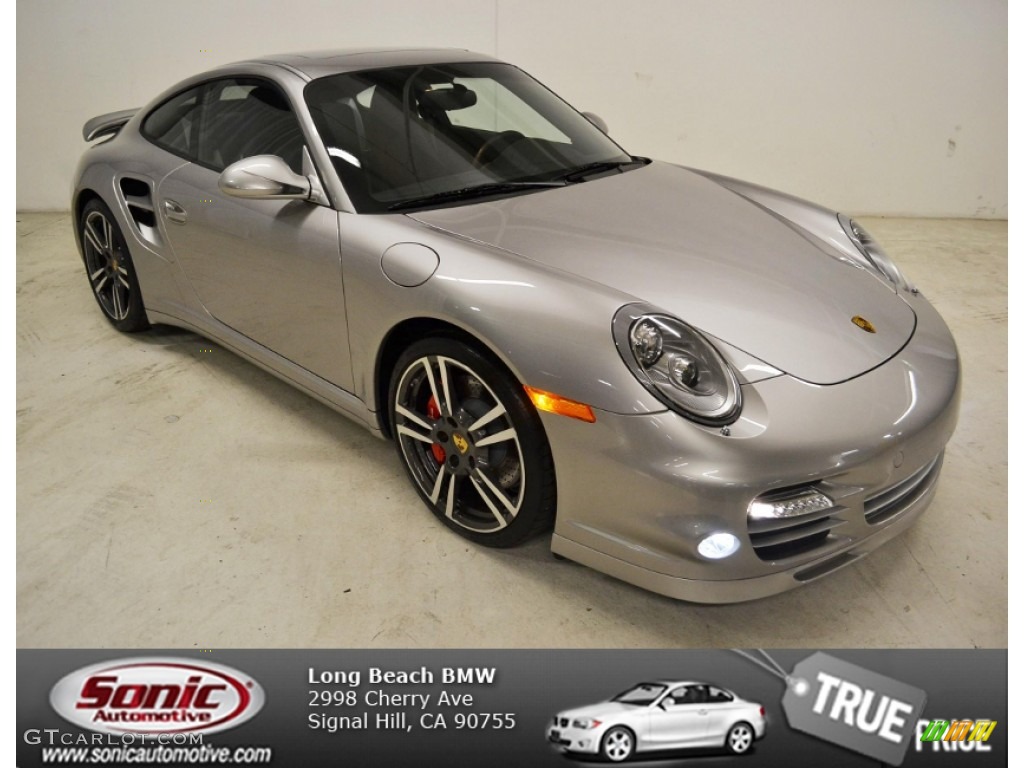 2013 911 Turbo Coupe - Platinum Silver Metallic / Black photo #1