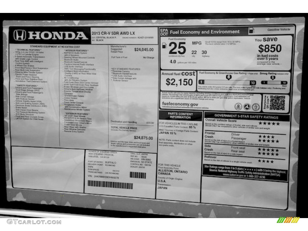 2013 CR-V LX AWD - Crystal Black Pearl / Black photo #20