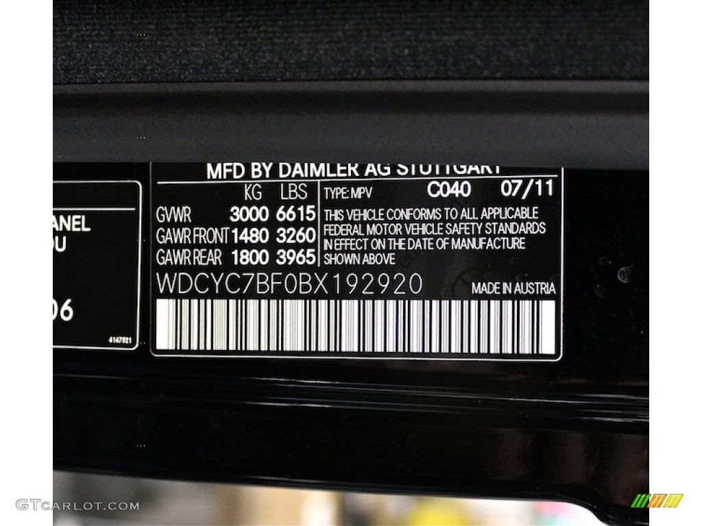 2011 Mercedes-Benz G 55 AMG Color Code Photos