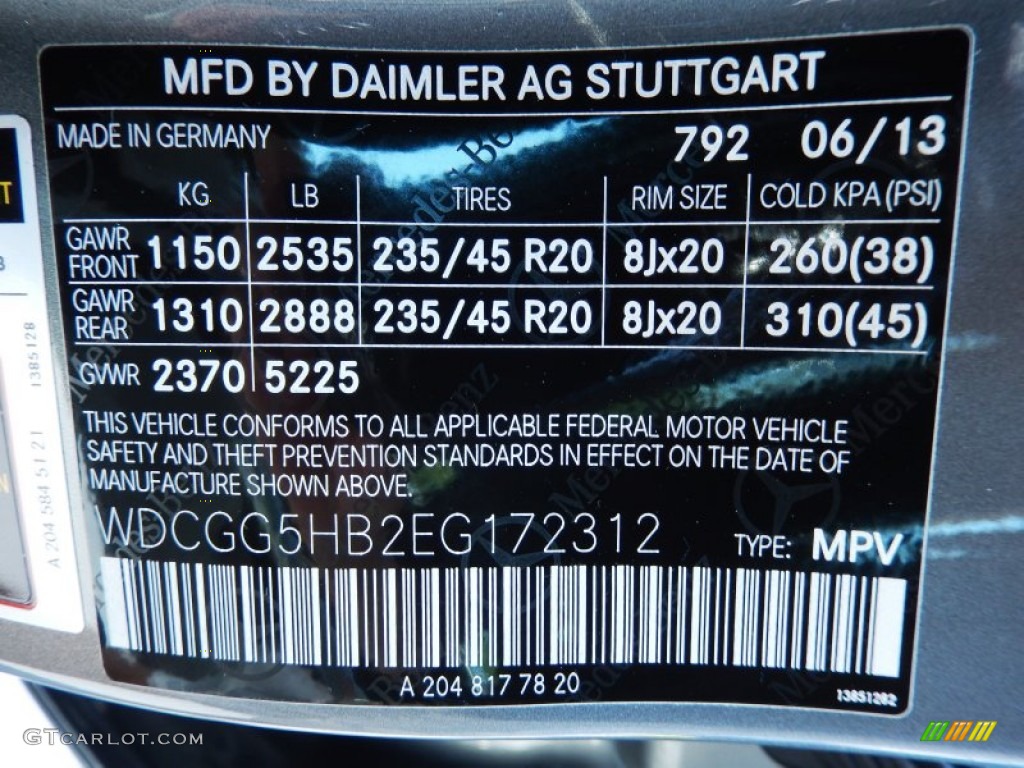 2014 GLK Color Code 792 for Palladium Silver Metallic Photo #83974071