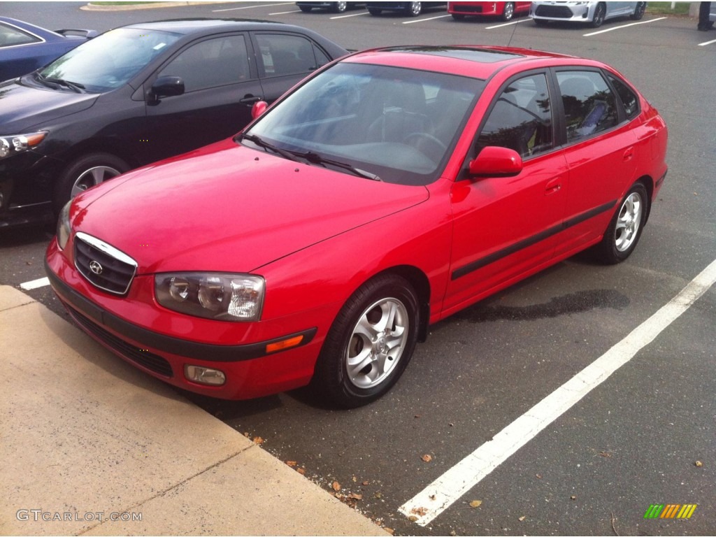 2003 Elantra GT Hatchback - Rally Red / Dark Gray photo #2
