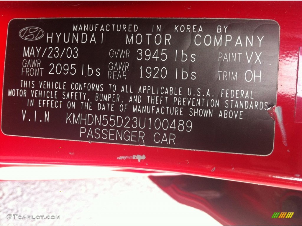 2003 Elantra GT Hatchback - Rally Red / Dark Gray photo #8