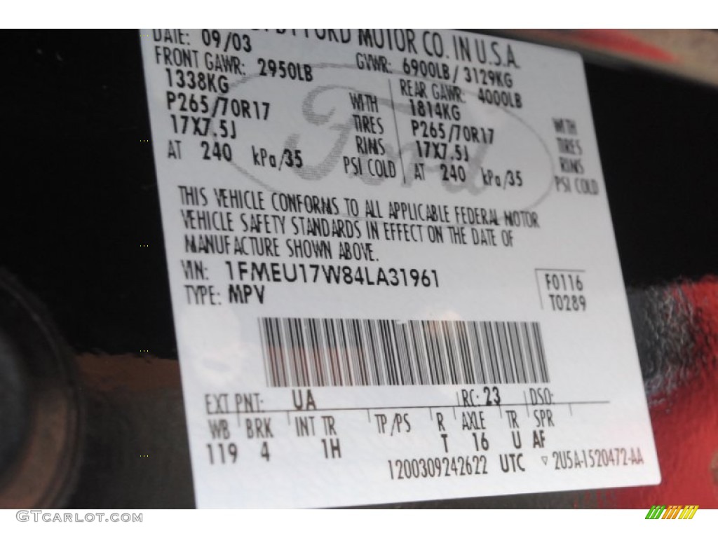 2004 Expedition Color Code UA for Black Photo #83976099