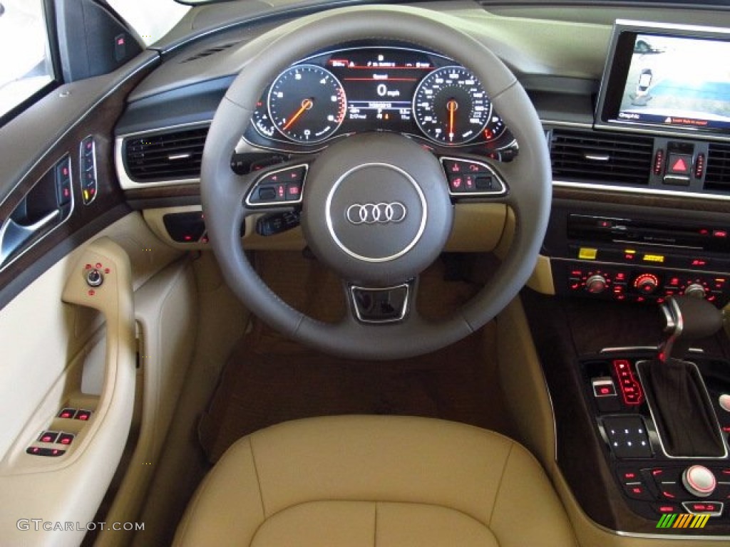 2014 Audi A6 3.0 TDI quattro Sedan Velvet Beige Steering Wheel Photo #83980212