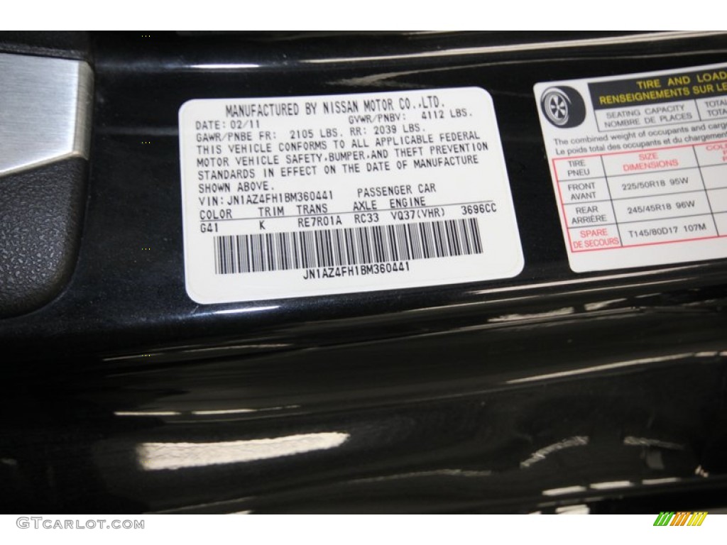 2011 Nissan 370Z Touring Roadster Color Code Photos