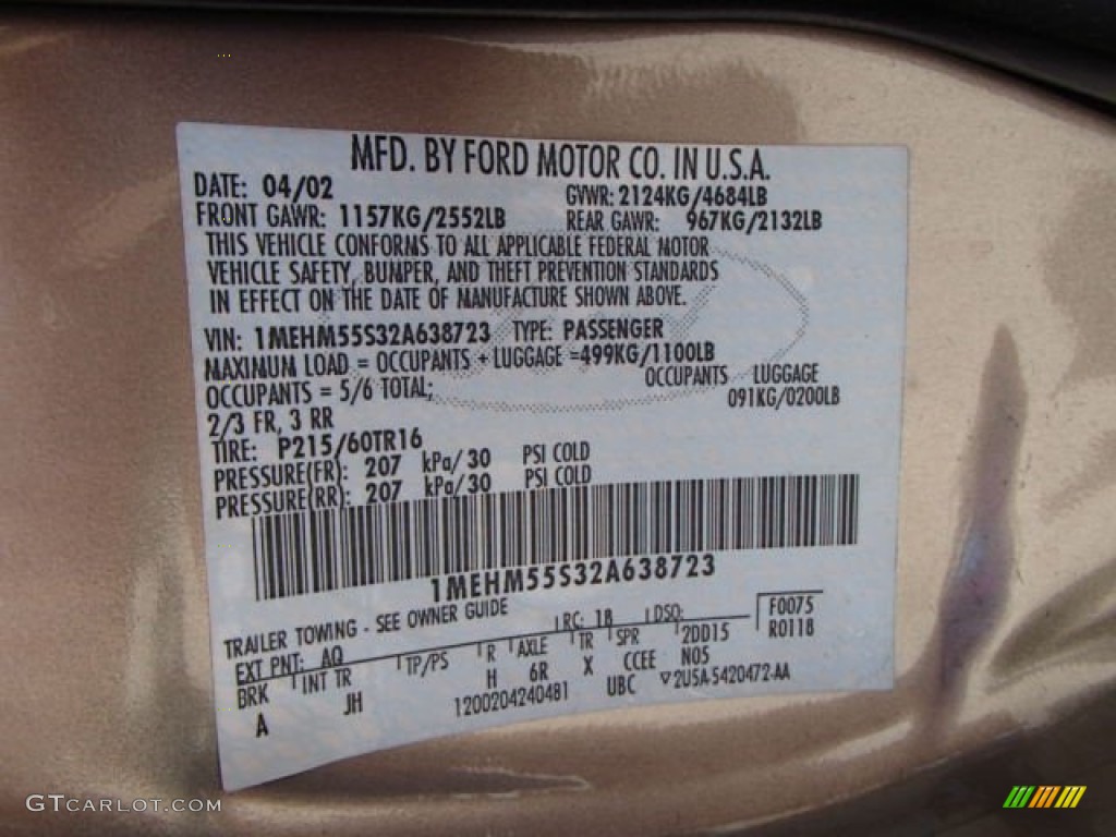 2002 Sable Color Code AQ for Arizona Beige Metallic Photo #83985912