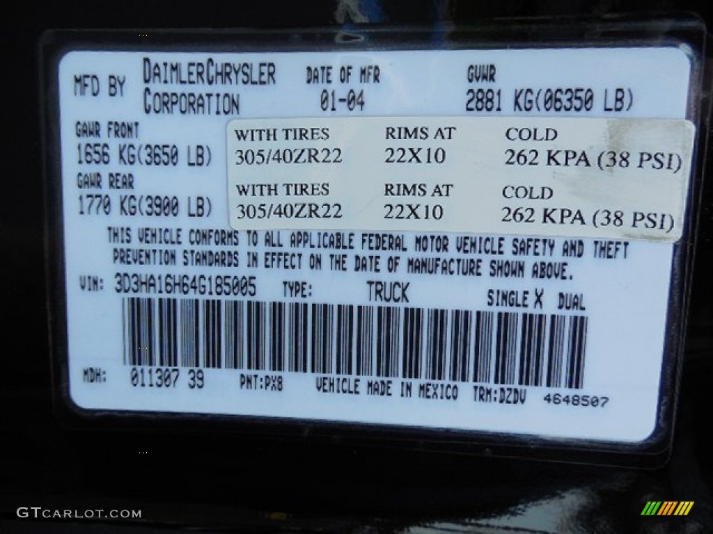 2004 Ram 1500 Color Code PX8 for Black Photo #83986362