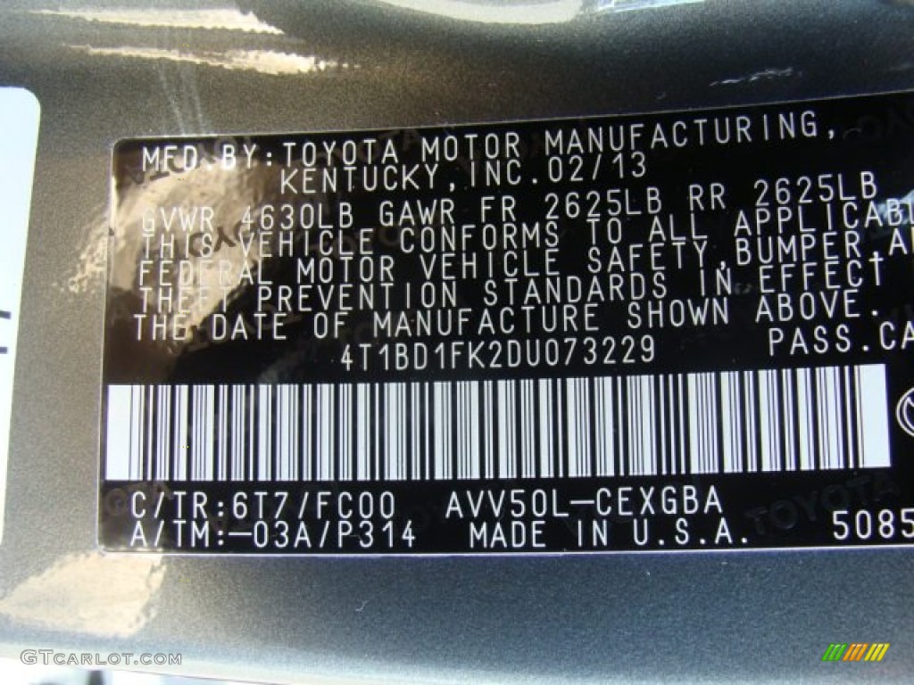 2013 Camry Color Code 6T7 for Cypress Green Metallic Photo #84009714