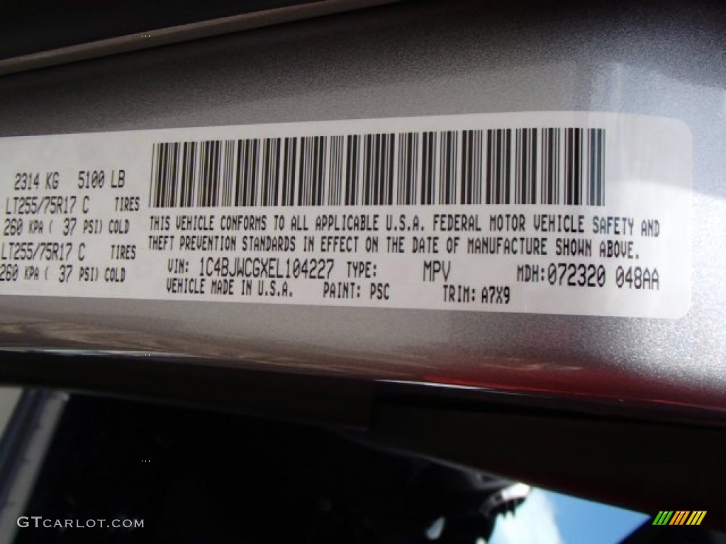 2014 Wrangler Color Code PSC for Billet Silver Metallic Photo #84011889
