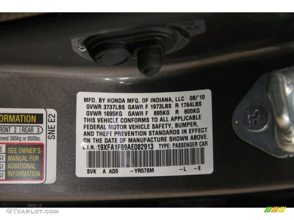 2010 Civic EX Sedan - Urban Titanium Metallic / Gray photo #19