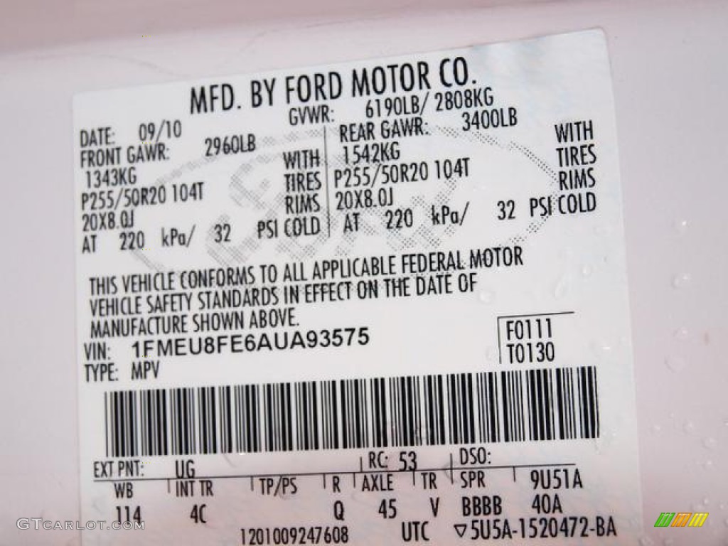 2010 Ford Explorer Limited Color Code Photos
