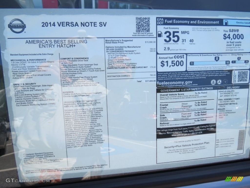 2014 Nissan Versa Note SV Window Sticker Photo #84032304