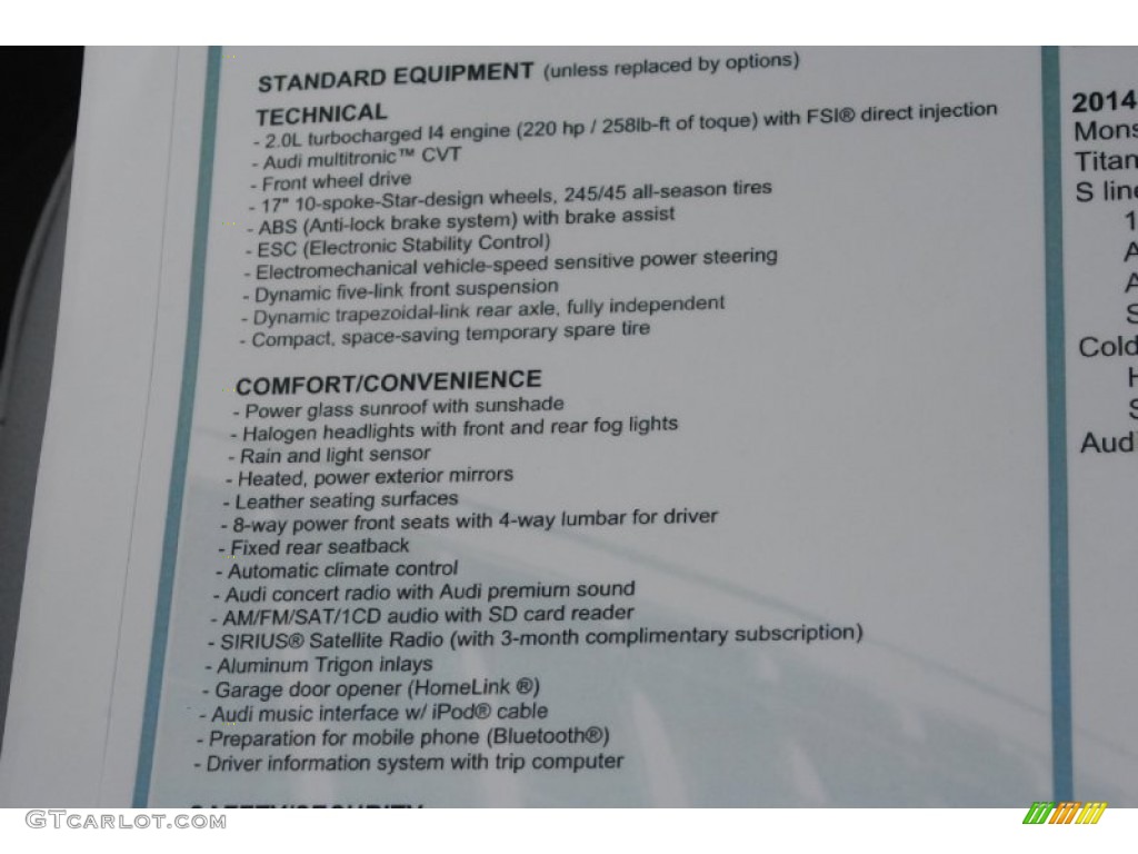2014 Audi A4 2.0T Sedan Window Sticker Photo #84039549