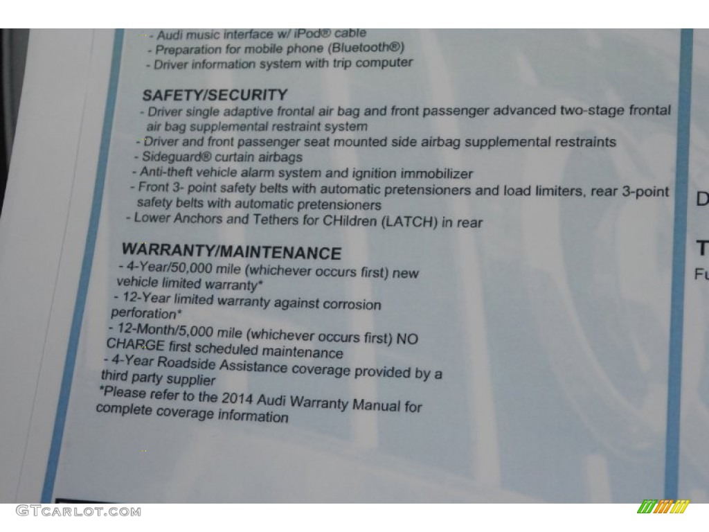 2014 Audi A4 2.0T Sedan Window Sticker Photo #84039564