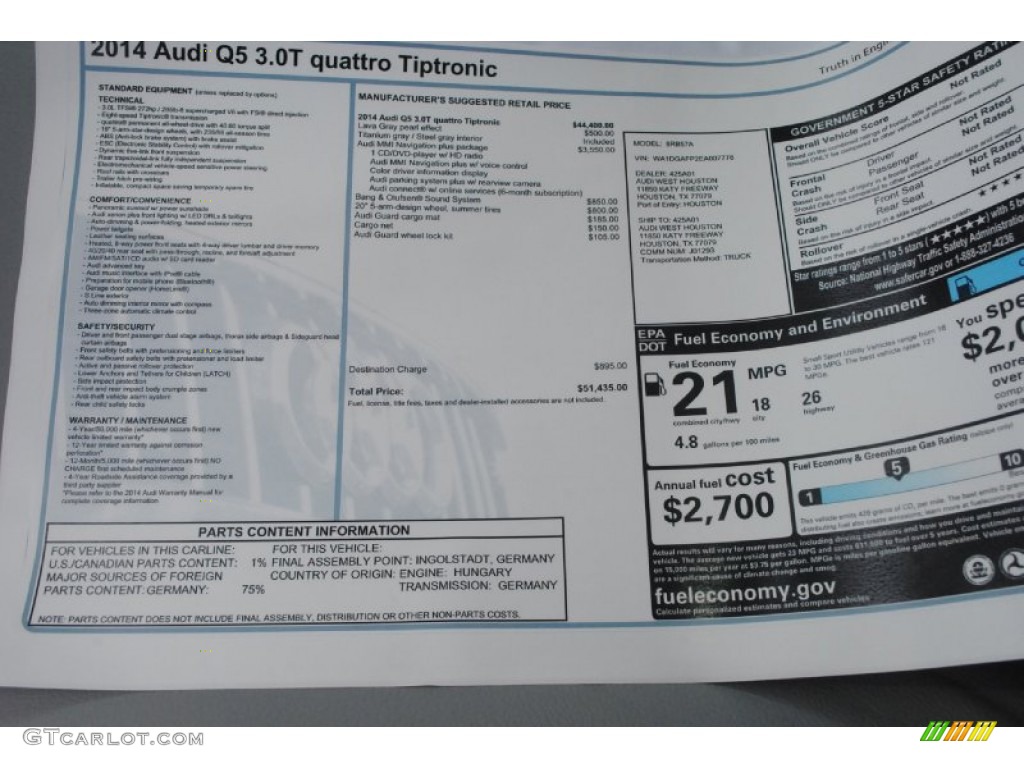 2014 Audi Q5 3.0 TFSI quattro Window Sticker Photo #84040083