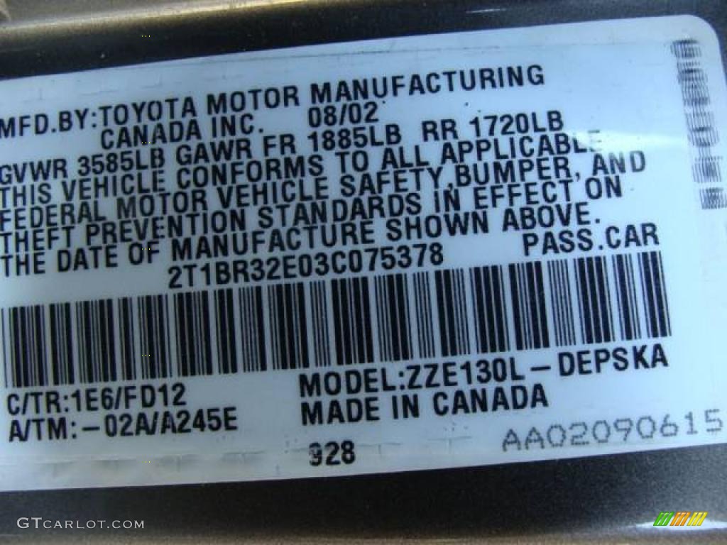 2003 Corolla S - Moonshadow Metallic / Black photo #16