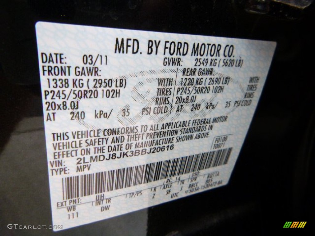 2011 MKX Color Code UH for Tuxedo Black Metallic Photo #84055277