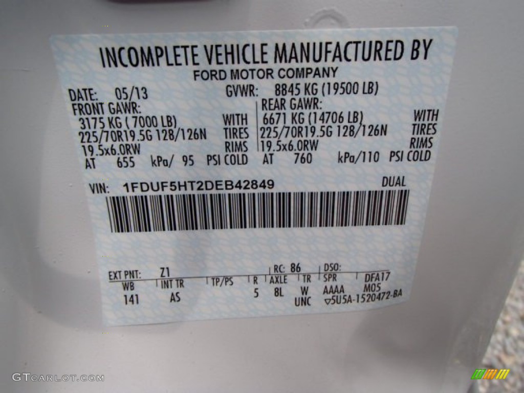 2013 F550 Super Duty Color Code Z1 for Oxford White Photo #84060536