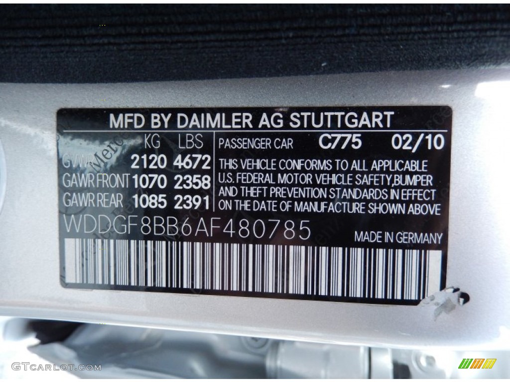 2010 Mercedes-Benz C 300 Sport 4Matic Color Code Photos