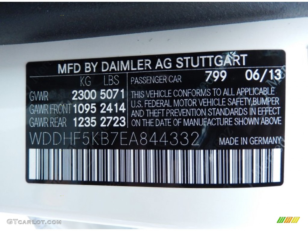 2014 E Color Code 799 for Diamond White Metallic Photo #84064232