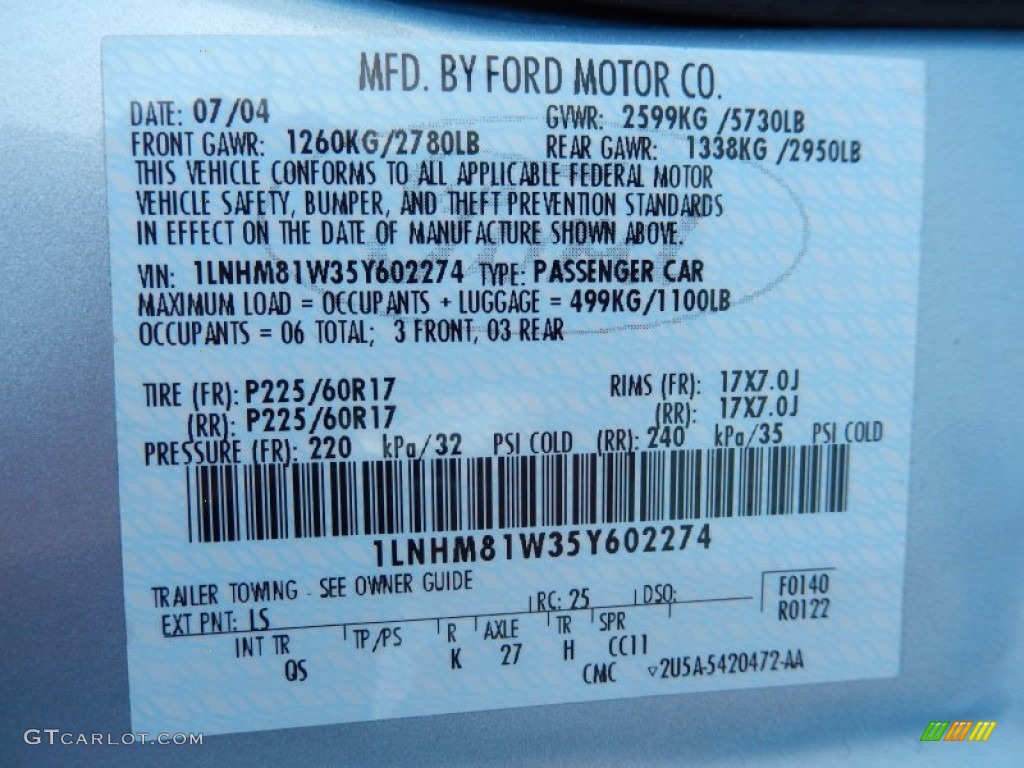 2005 Lincoln Town Car Signature Color Code Photos
