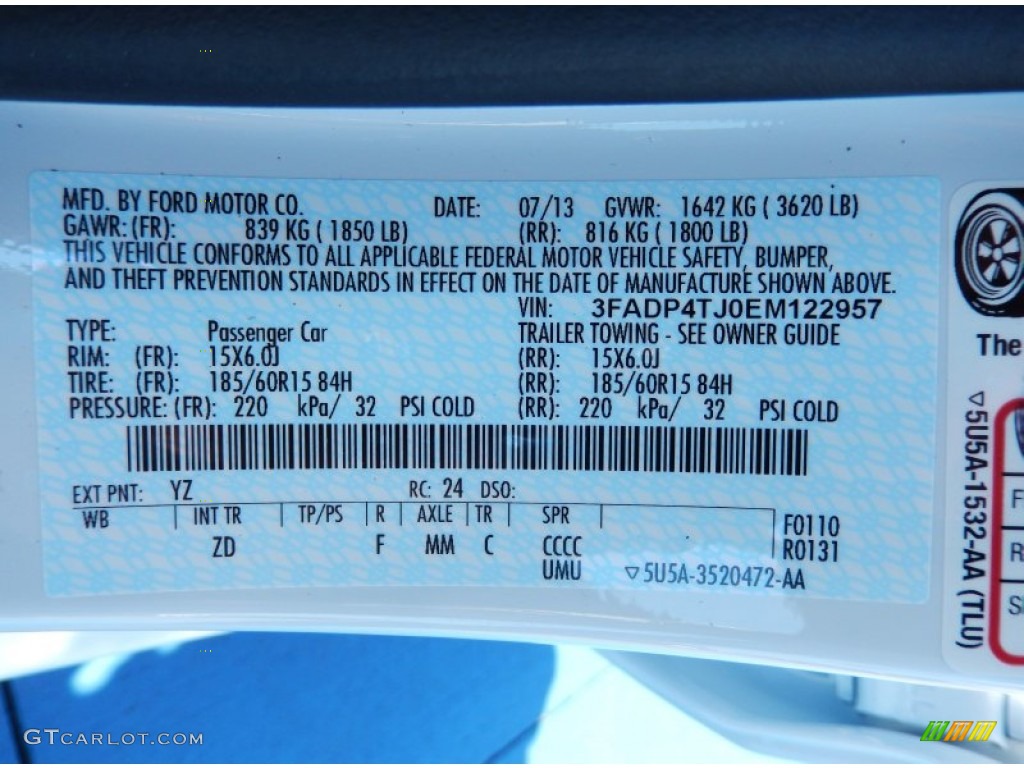 2014 Fiesta Color Code YZ for Oxford White Photo #84069143
