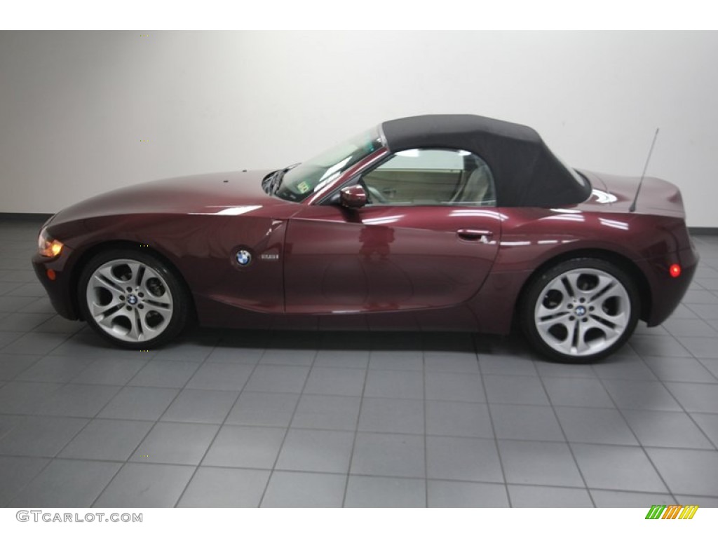 2005 Z4 2.5i Roadster - Merlot Red Metallic / Dark Beige photo #2