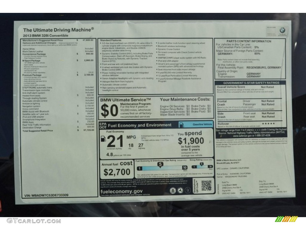 2013 3 Series 328i Convertible - Alpine White / Black photo #8