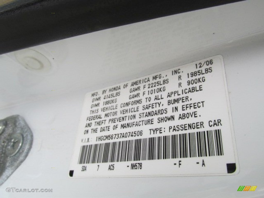 2007 Accord EX Sedan - Taffeta White / Ivory photo #19