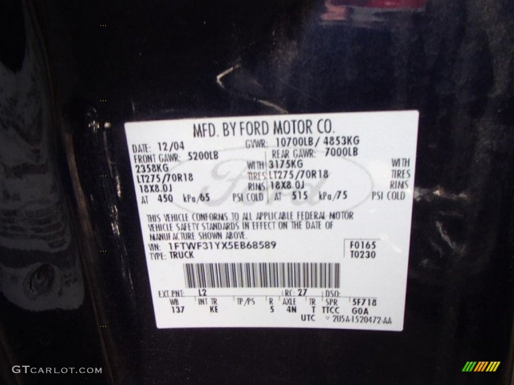 2005 F350 Super Duty Color Code L2 for True Blue Metallic Photo #84111095