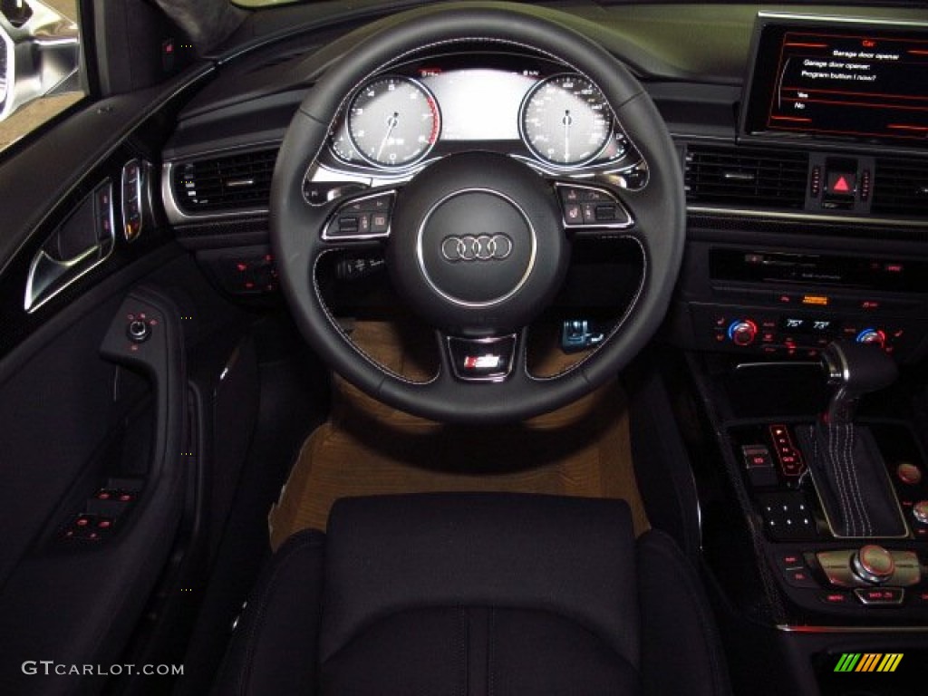 2014 Audi S6 Prestige quattro Sedan Black Valcona Steering Wheel Photo #84127271