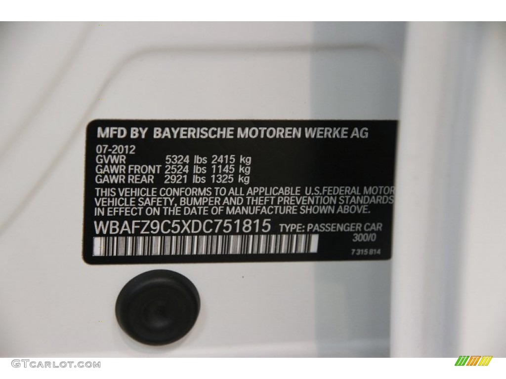 2013 5 Series Color Code 300 for Alpine White Photo #84156138
