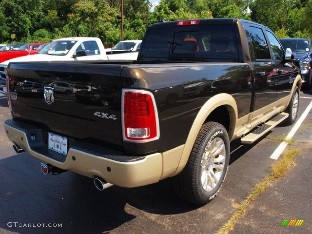 2013 1500 Laramie Longhorn Crew Cab 4x4 - Black Gold Pearl / Canyon Brown/Light Frost Beige photo #3